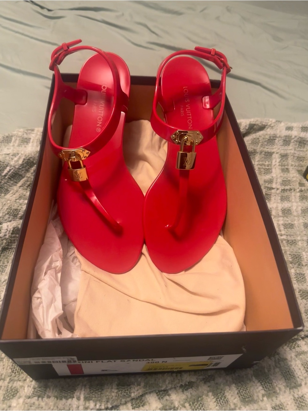 Louis Vuitton Red Logo-Embossed Sandals - Picture 2 of 3